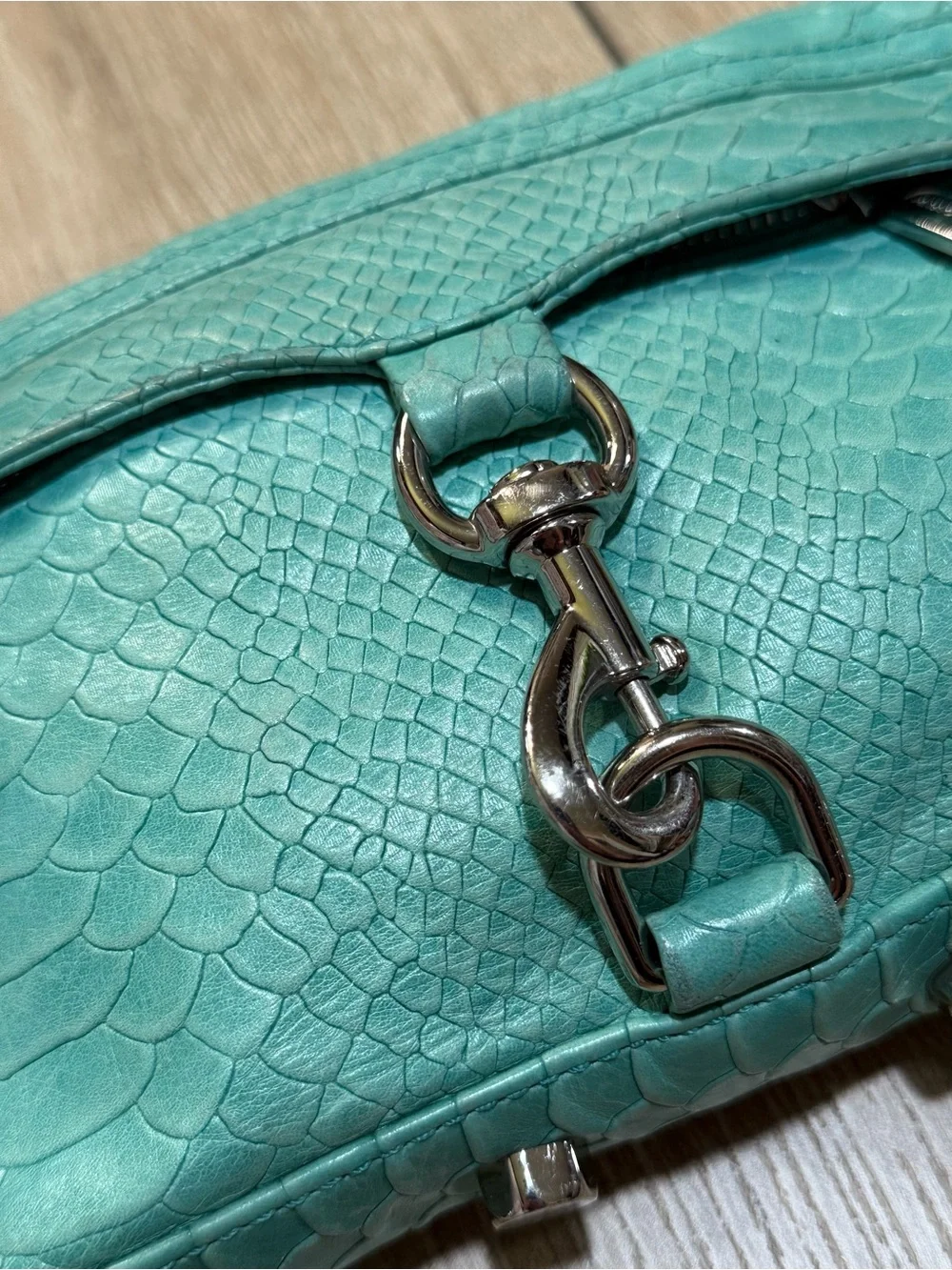 Rebecca Minkoff Mini M.A.C. Turquoise Python Embossed Leather Crossbody Bag